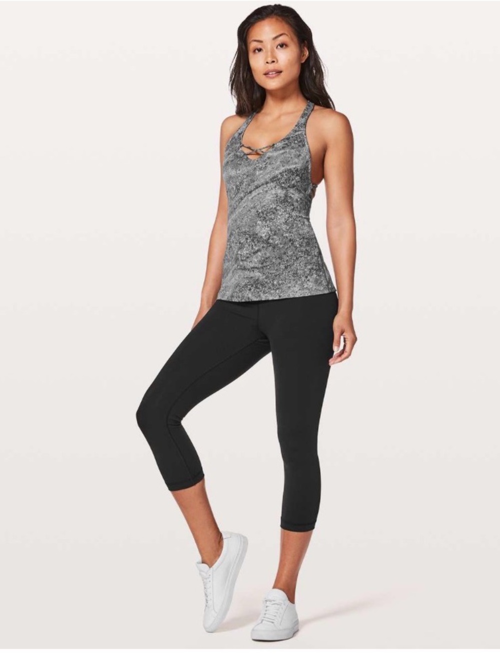 Lululemon Gray Marble-Print Crisscross Sports Tank